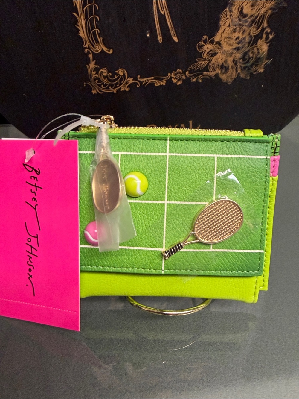 Betsey Johnson Neon Green & Hot Pink Tennis Court Card Holder